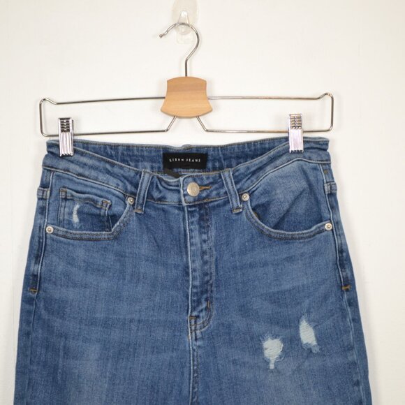 Risen Jeans Womens 11/30 Blue Distressed Frayed Hem High Rise Straight Leg Blue - Picture 2 of 9